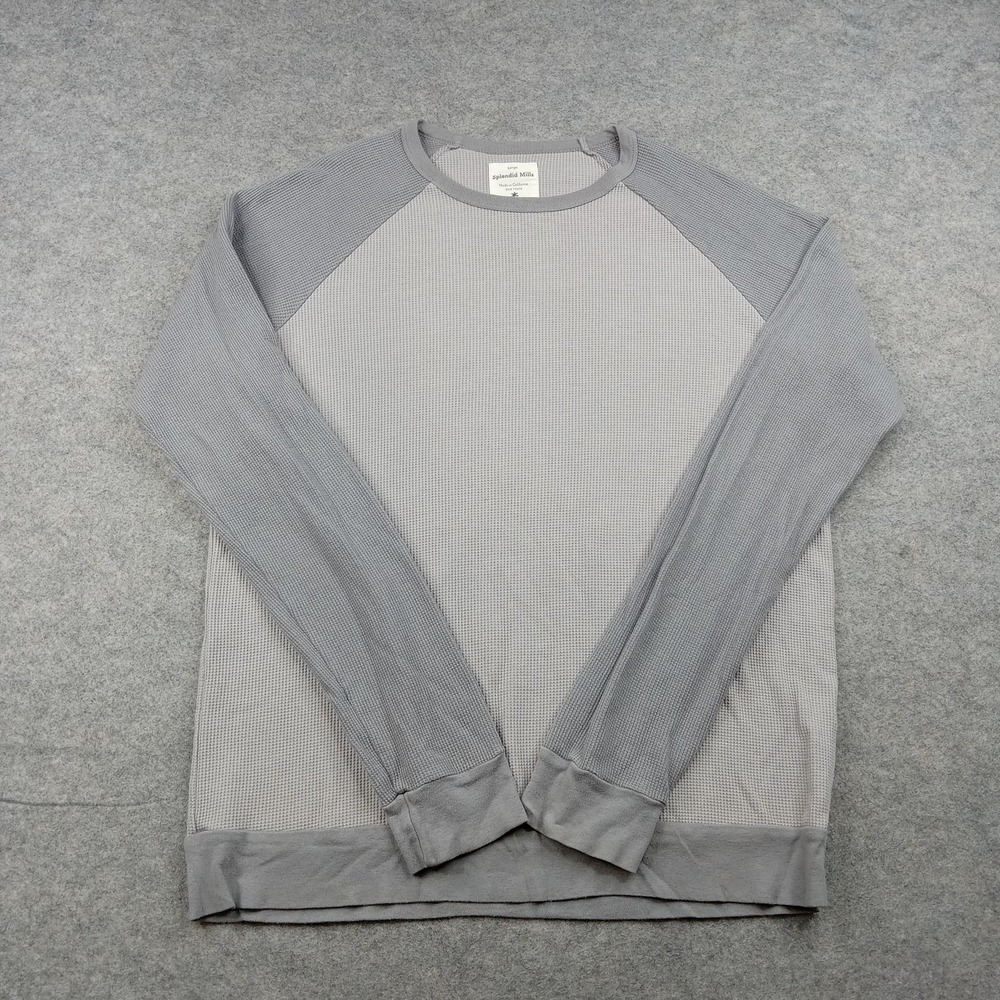 Splendid Mills Shirt Mens Large Gray Long Sleeve Thermal Waffle Crewneck Stretch